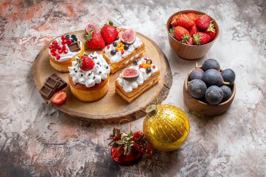 Integer euismod lacus luctus magna Front View Delicious Cakes With Fresh Fruits Light Background Christmas Cake Dessert Color Biscuits 1 1024x683